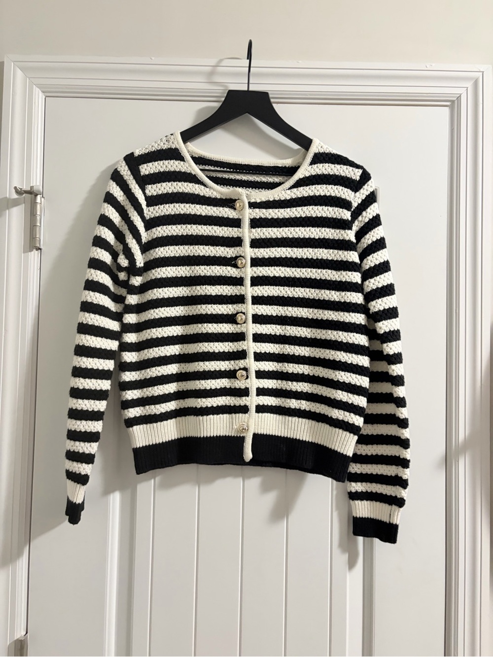 NWOT Black & White Striped Knit Cardigan Sweater
